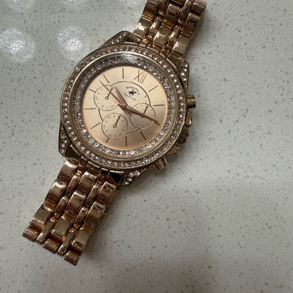 Beverly Hills Polo Club Rose Gold Watch with Crystal Details
